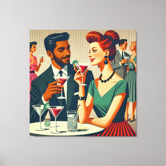 Mid Century Cocktail Party Couples - First Date Canvas Afdruk (Voorkant)