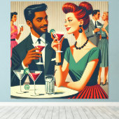 Mid Century Cocktail Party Couples - First Date Canvas Afdruk (Insitu (Houten vloer))