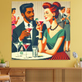 Mid Century Cocktail Party Couples - First Date Canvas Afdruk (Insitu (Woonkamer))