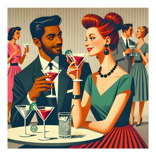 Mid Century Cocktail Party Couples - First Date Foto Afdruk (Voorkant)