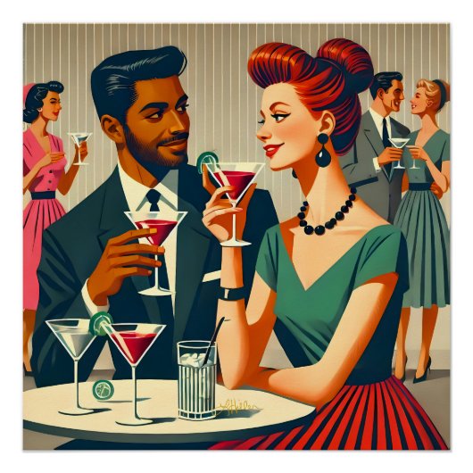 Mid Century Cocktail Party Couples - First Date Perfect Poster (Voorkant)