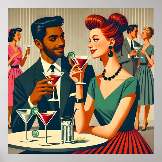 Mid Century Cocktail Party Couples - First Date Poster (Voorkant)
