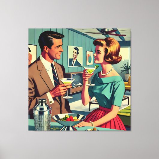 Mid Century Cocktail Party Couples - House Warming Canvas Afdruk (Voorkant)