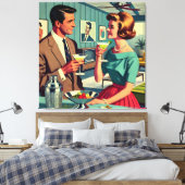 Mid Century Cocktail Party Couples - House Warming Canvas Afdruk (Insitu (Slaapkamer))