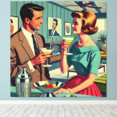 Mid Century Cocktail Party Couples - House Warming Canvas Afdruk (Insitu (Houten vloer))