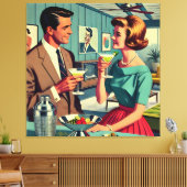 Mid Century Cocktail Party Couples - House Warming Canvas Afdruk (Insitu (Woonkamer))