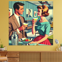 Mid Century Cocktail Party Couples - House Warming Canvas Afdruk