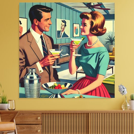 Mid Century Cocktail Party Couples - House Warming Canvas Afdruk (Insitu (Woonkamer))