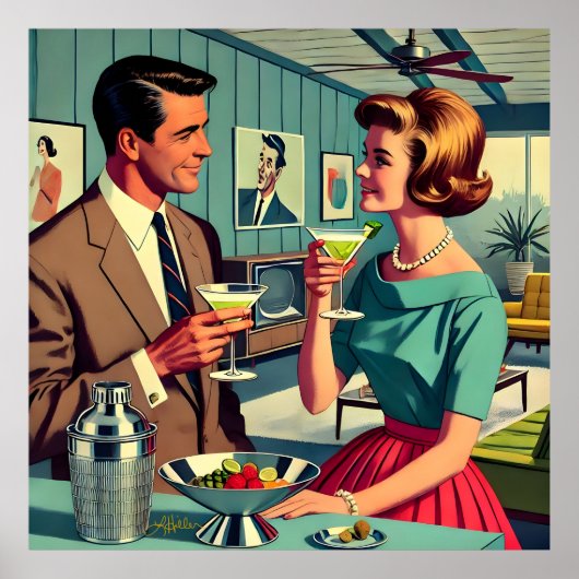 Mid Century Cocktail Party Couples - House Warming Poster (Voorkant)