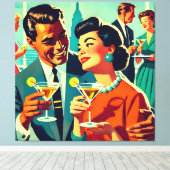 Mid Century Cocktail Party Couples - Mi Amor Canvas Afdruk (Insitu (Houten vloer))