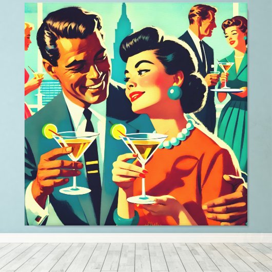Mid Century Cocktail Party Couples - Mi Amor Canvas Afdruk (Insitu (Houten vloer))