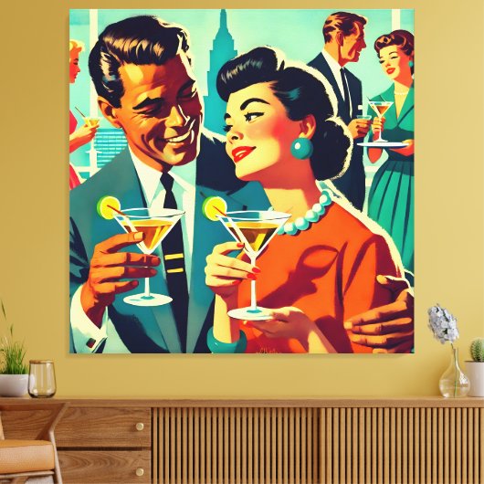 Mid Century Cocktail Party Couples - Mi Amor Canvas Afdruk (Insitu (Woonkamer))