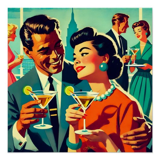 Mid Century Cocktail Party Couples - Mi Amor Perfect Poster (Voorkant)