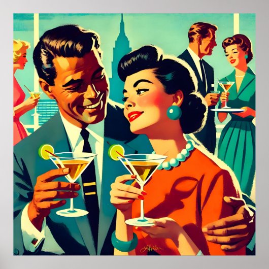 Mid Century Cocktail Party Couples - Mi Amor Poster (Voorkant)