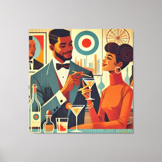 Mid Century Cocktail Party Couples - Soirée Hosts Canvas Afdruk (Voorkant)