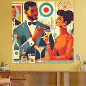 Mid Century Cocktail Party Couples - Soirée Hosts Canvas Afdruk (Insitu (Woonkamer))
