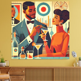 Mid Century Cocktail Party Couples - Soirée Hosts Canvas Afdruk