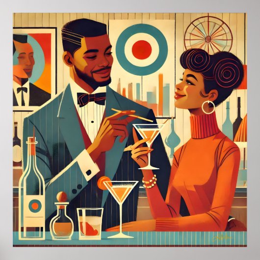 Mid Century Cocktail Party Couples - Soirée Hosts Poster (Voorkant)