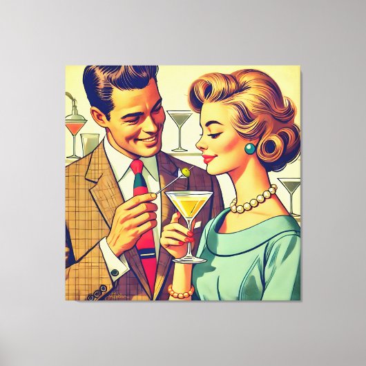 Mid Century Cocktail Party Couples - Temptation Canvas Afdruk (Voorkant)
