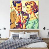Mid Century Cocktail Party Couples - Temptation Canvas Afdruk (Insitu (Slaapkamer))