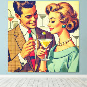 Mid Century Cocktail Party Couples - Temptation Canvas Afdruk (Insitu (Houten vloer))