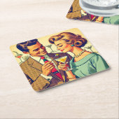 Mid Century Cocktail Party Couples - Temptation Kartonnen Onderzetters (Schuin)