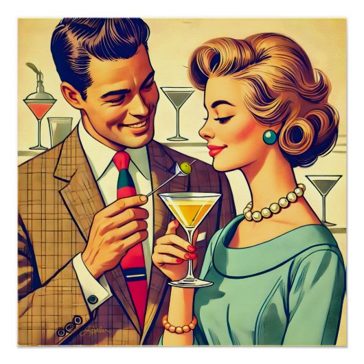 Mid Century Cocktail Party Couples - Temptation Perfect Poster (Voorkant)