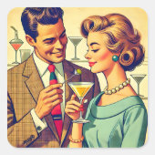 Mid Century Cocktail Party Couples - Temptation Vierkante Sticker (Voorkant)
