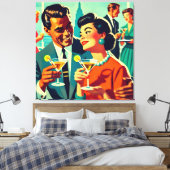 Mid Century Cocktailparty Koppels - Mi Amor Canvas Afdruk (Insitu (Slaapkamer))