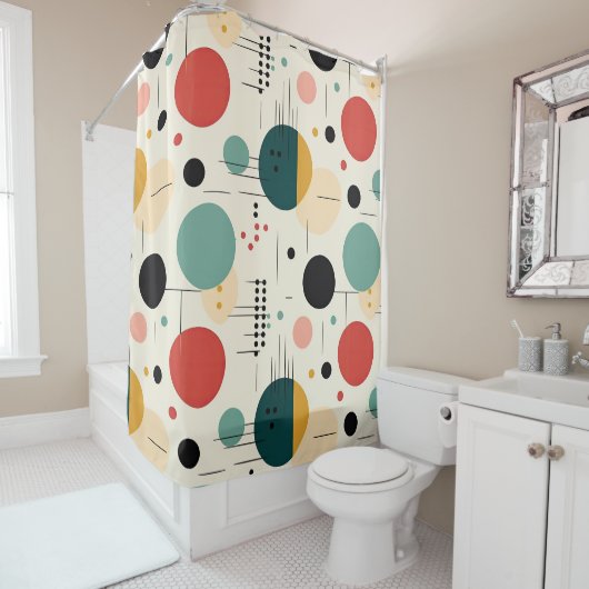 Mid century colorful geometric pattern douchegordijn (In situ)