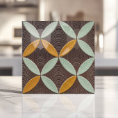 Mid-Century Crescent en Wave in Mint en Mosterd Tegeltje