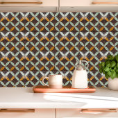 Mid-Century Crescent en Wave in Mint en Mosterd Tegeltje