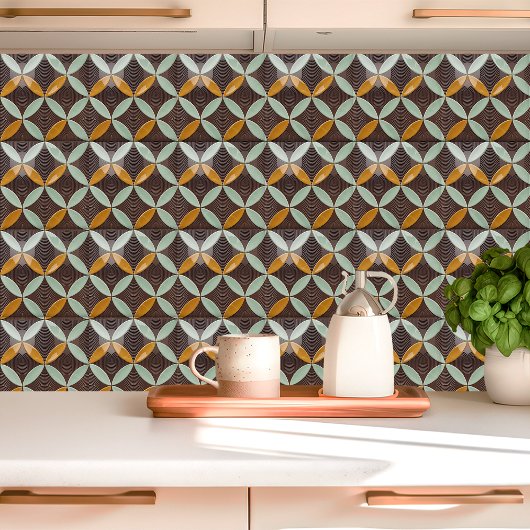 Mid-Century Crescent en Wave in Mint en Mosterd Tegeltje