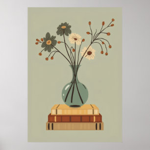 Mid Century Daisy Vaas Vintage Boeken Stilleven Poster