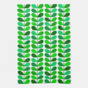 Mid Century Danish Leaves, Emerald and Lime Green Theedoek
