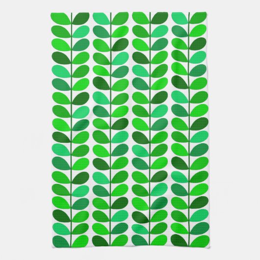 Mid Century Danish Leaves, Emerald and Lime Green Theedoek (Verticaal)