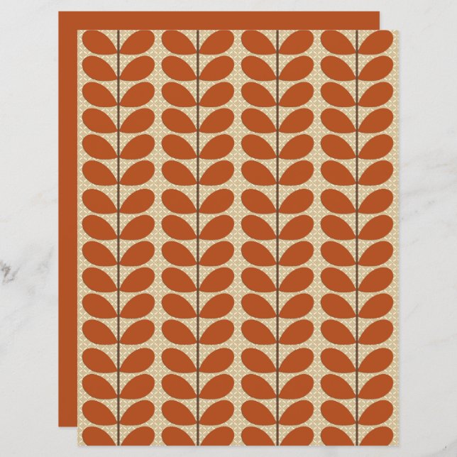Mid Century Danish Leaves, Rust Brown en Beige (Voorkant / Achterkant)