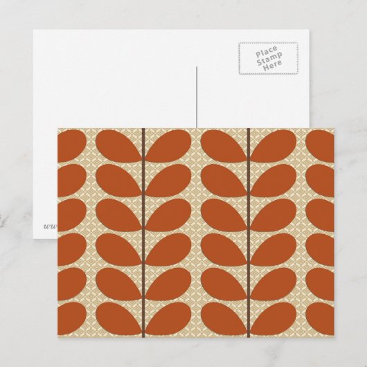 Mid Century Danish Leaves, Rust Brown en Beige Briefkaart (Voorkant / Achterkant)