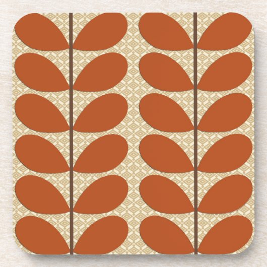 Mid Century Danish Leaves, Rust Brown en Beige Drankjes Onderzetter (Voorkant)