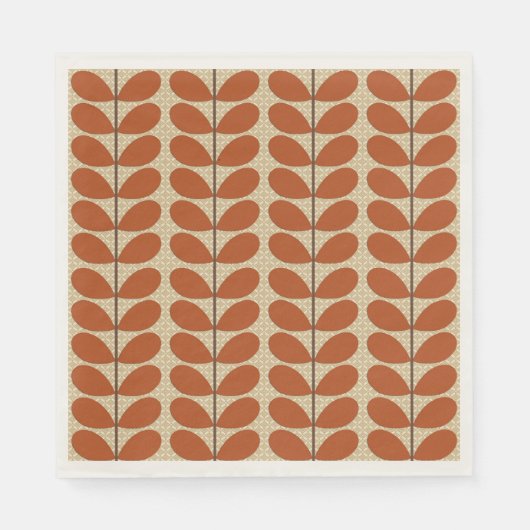 Mid Century Danish Leaves, Rust Brown en Beige Servet (Voorkant)
