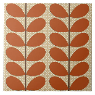 Mid Century Danish Leaves, Rust Brown en Beige Tegeltje