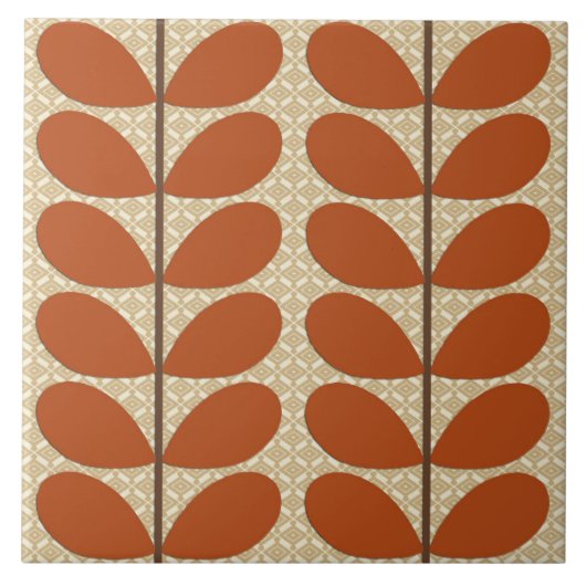 Mid Century Danish Leaves, Rust Brown en Beige Tegeltje (Voorkant)