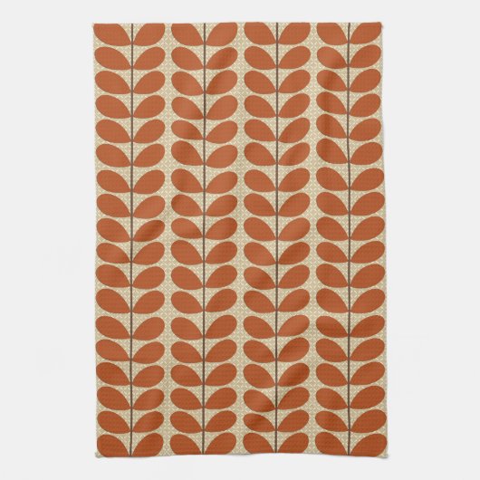 Mid Century Danish Leaves, Rust Brown en Beige Theedoek (Verticaal)