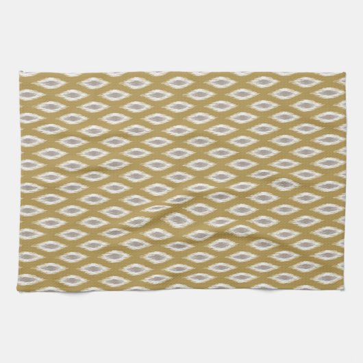 Mid Century Design Ikat in goud en grijs Theedoek (Horizontaal)