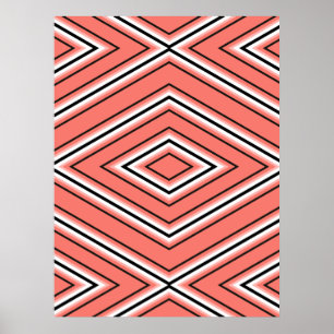 Mid Century Diamond Pattern Coral, zwart en wit Poster