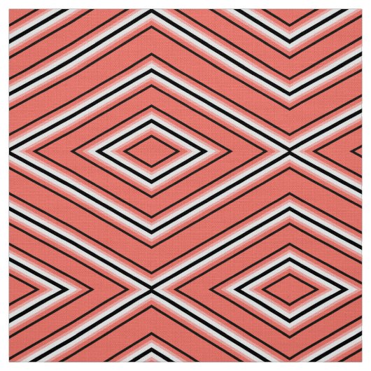 Mid Century Diamond Pattern Coral, zwart en wit Stof (Swatch)