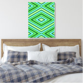 Mid Century Diamond Pattern Jade Green en Aqua Canvas Afdruk (Insitu (Slaapkamer))