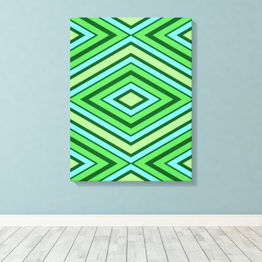 Mid Century Diamond Pattern Jade Green en Aqua Canvas Afdruk (Insitu (Houten vloer))