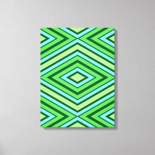 Mid Century Diamond Pattern Jade Green en Aqua Canvas Afdruk (Voorkant)