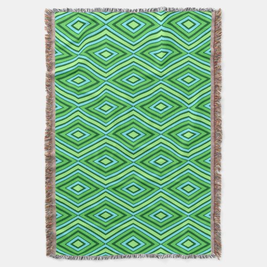 Mid Century Diamond Pattern Jade Green en Aqua Deken (Voorkant Verticaal)